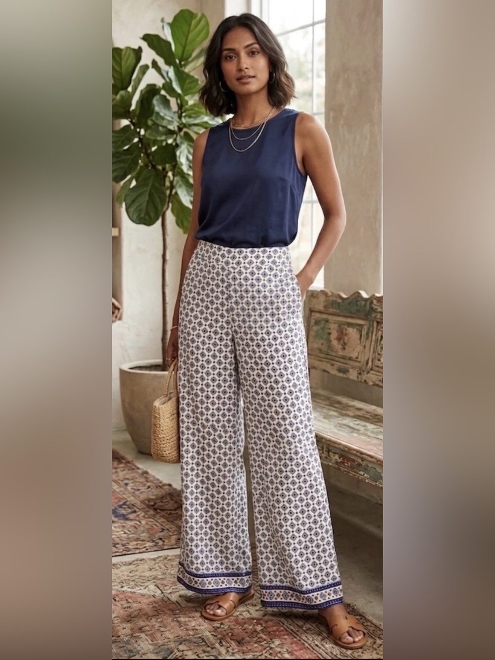 NWT BCBG MAXAZRIA White Cropped Geometric wide leg pant Sz S